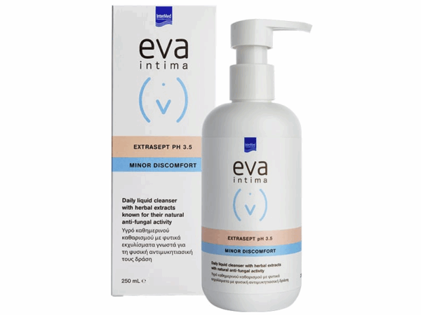 InterMed Eva Intima Wash Extrasept, Minor Discomfort, Καθαρισμός Ευαίσθητης Περιοχής με φυσική Αντιμυκητιασική Προστασία, 250 ml