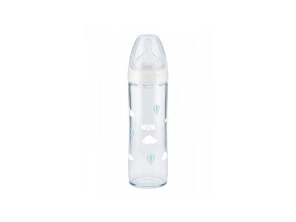 Nuk New Classic Γυάλινο Μπιμπερό θηλή σιλικόνης σύννεφα Λευκό 240ml
