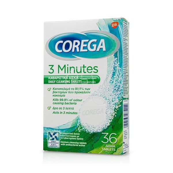 Corega 3 Minutes Καθαριστικά Δισκία για Οδοντοστοιχίες 36 δισκία