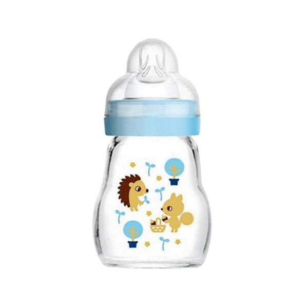 Mam Feel Good Γυάλινο Μπιμπερό με Θηλή Σιλικόνης 0m+ Blue 170ml