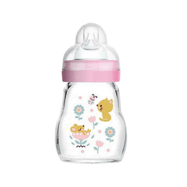 Mam Feel Good Γυάλινο Μπιμπερό με Θηλή Σιλικόνης 0m+ Pink 170ml