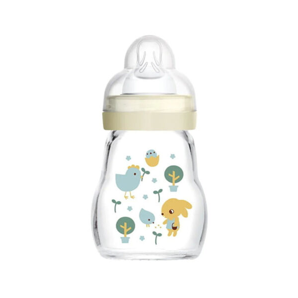 Mam Feel Good Γυάλινο Μπιμπερό με Θηλή Σιλικόνης 0m+ Creme 170ml