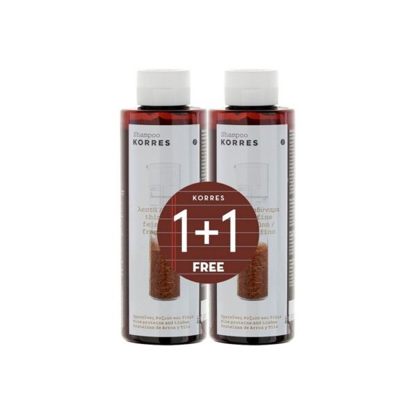 Korres Rice Proteins & Linden Σαμπουάν για Όγκο & Επανόρθωση για Λεπτά Μαλλιά 2x250ml