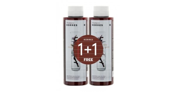 Korres Almond & Linseed Σαμπουάν για Επανόρθωση για Λιπαρά Ξηρά & Ταλαιπωρημένα Μαλλιά 2x250ml