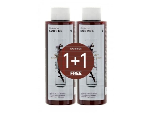 Korres Almond & Linseed Σαμπουάν για Επανόρθωση για Λιπαρά Ξηρά & Ταλαιπωρημένα Μαλλιά 2x250ml