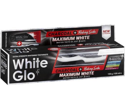 White Glo Maximum White Charcoal Baking Soda 150g /100 ml