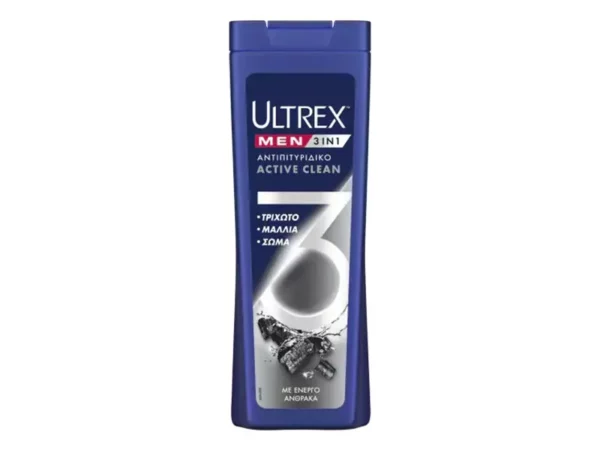 Ultrex Men Active Clean 3 In 1 Σαμπουάν & Αφρόλουτρο κατά της Πιτυρίδας 360ml