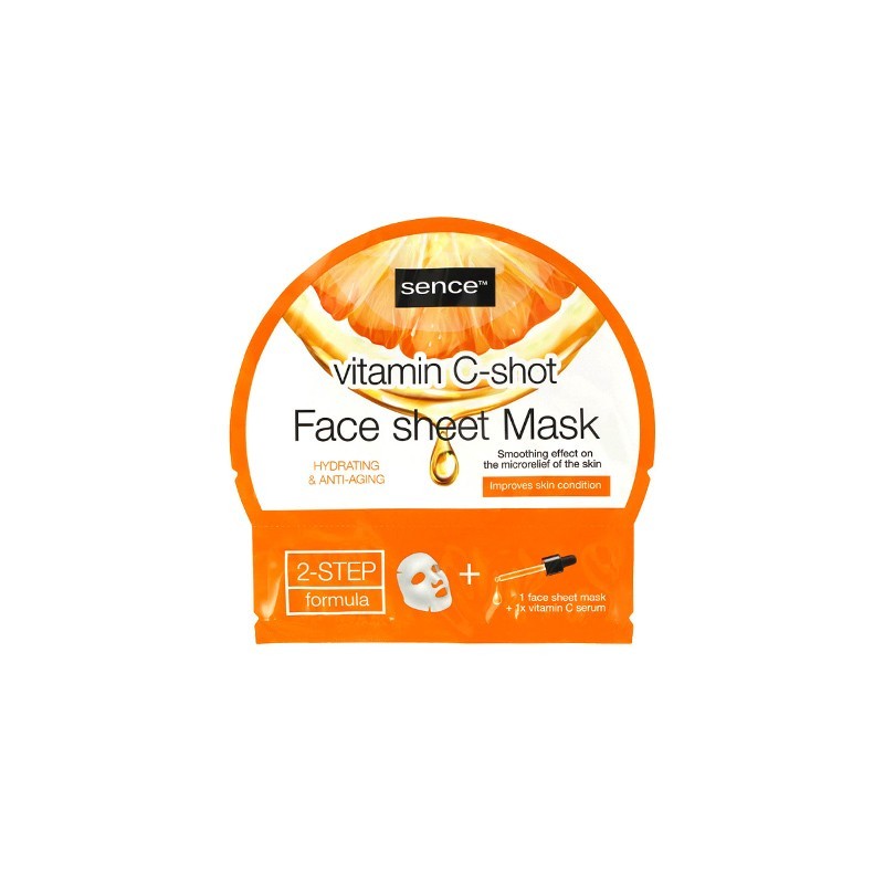Sence Sheet Mask + Serum Shot Vitamin C Μάσκα Προσώπου για Αποτοξίνωση 25ml