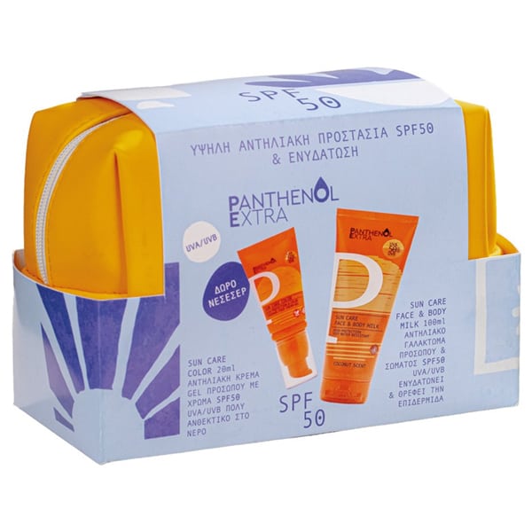 Panthenol Extra Promo Sun Care Aντηλιακό Προσώπου με Χρώμα SPF50, 20ml, Αντηλιακό Γαλάκτωμα Σώματος & Προσώπου SPF50, 100ml & Δώρο Νεσεσέρ, 1τεμ, 1σετ
